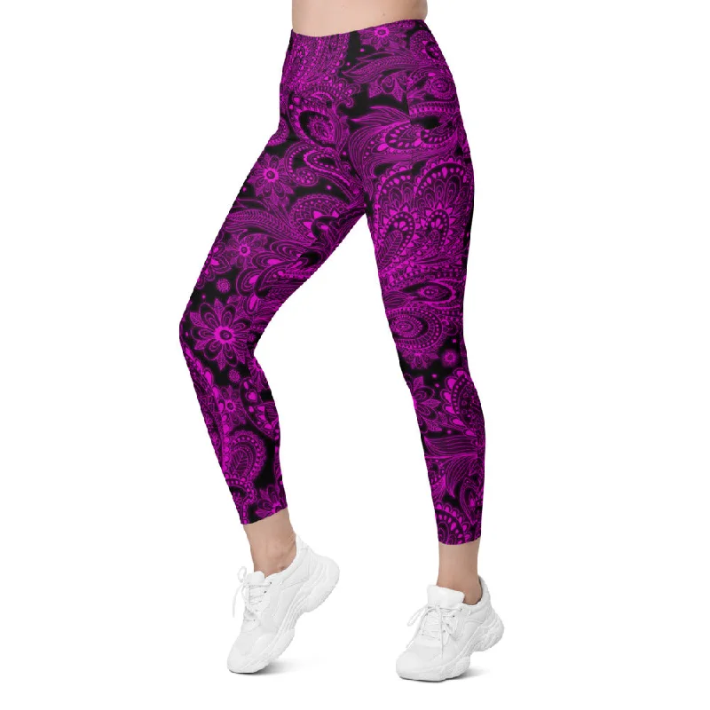 Pink Glowing Floral Leggings with Pockets