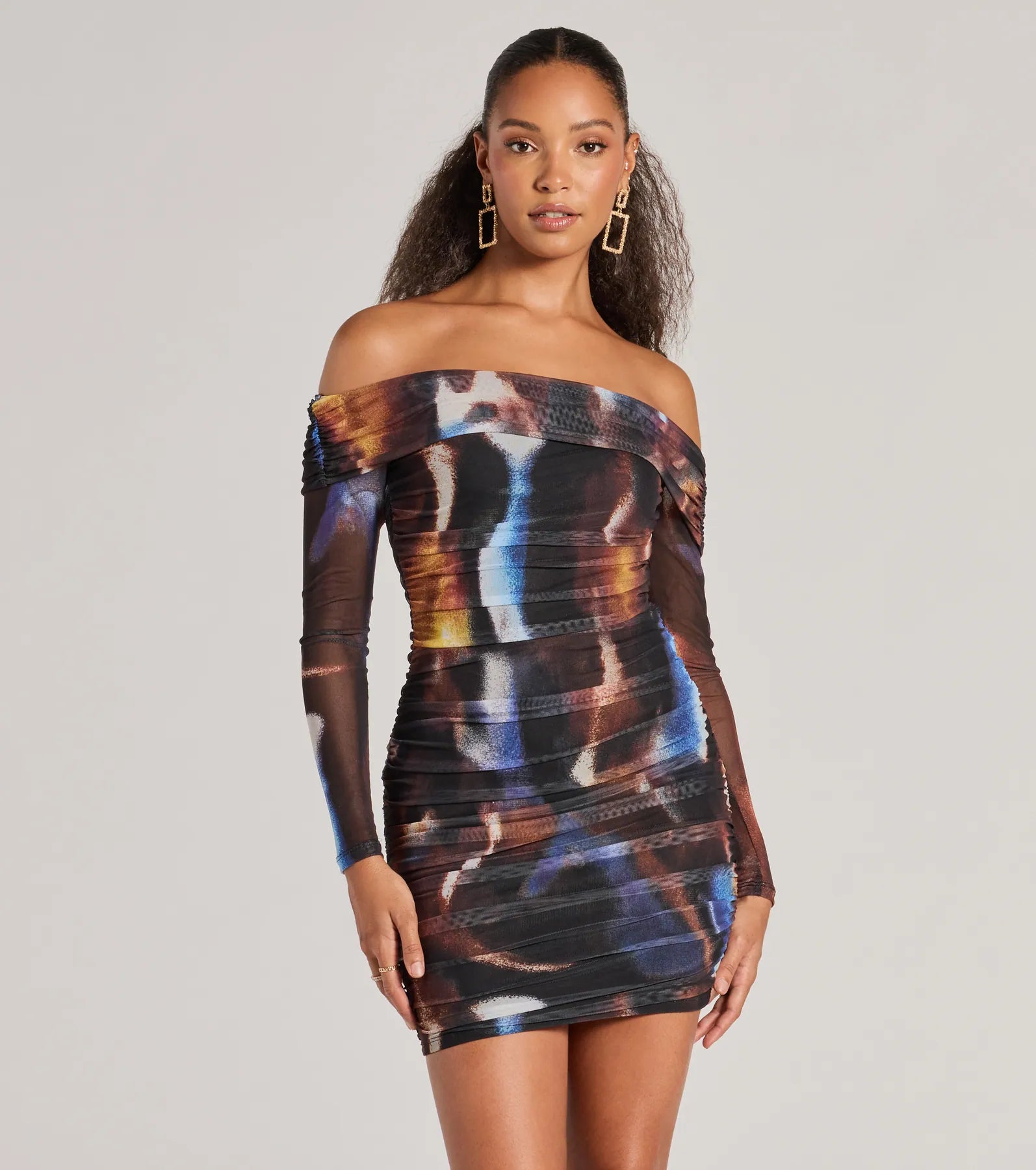 Always On Trend Off-The-Shoulder Abstract Mini Dress