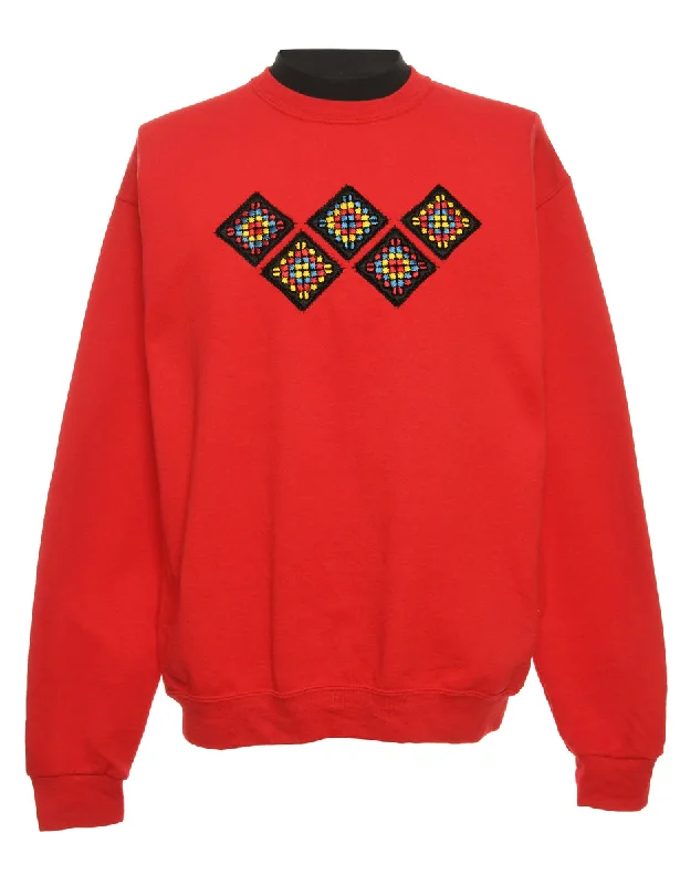 Embroidered Red & Black Sweatshirt - L