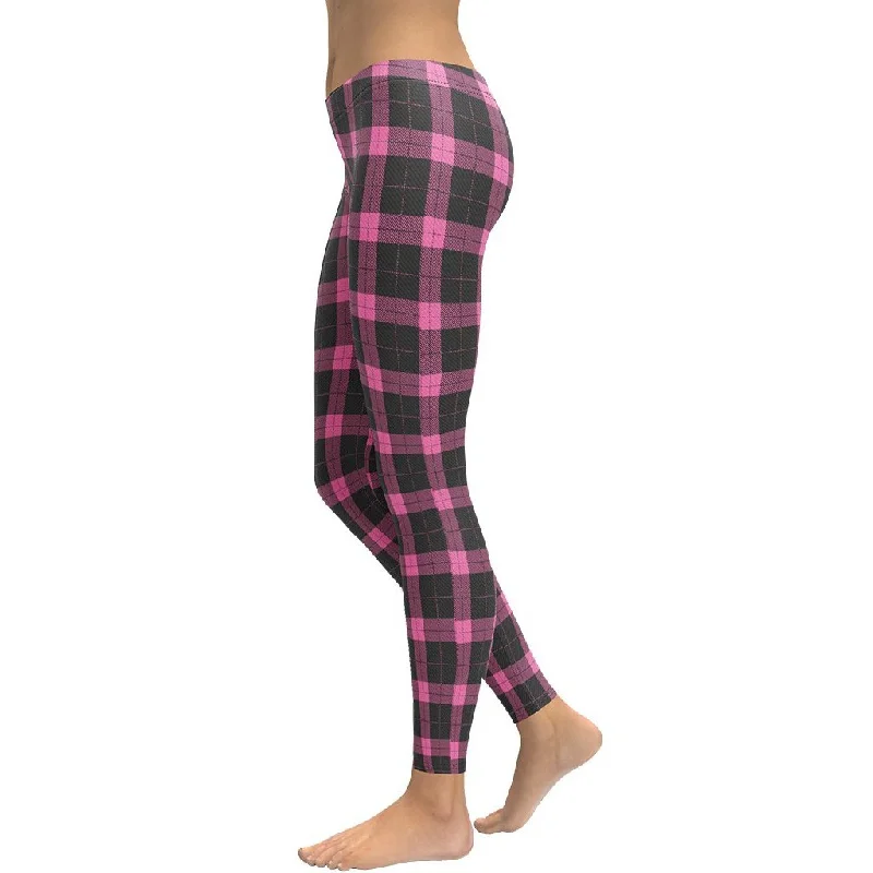 Pink Plaid Print Leggings