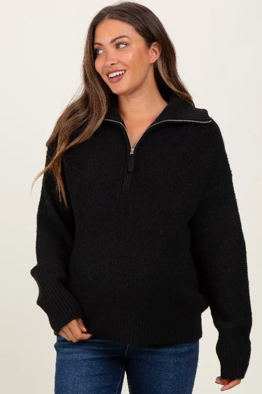 Black Half Zip Maternity Pullover Sweater