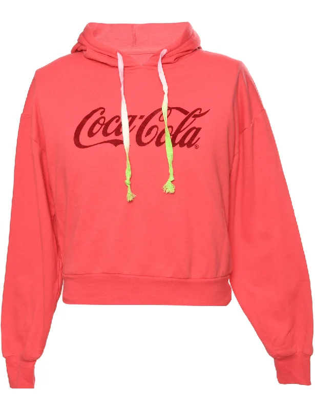 Pink Cocacola Printed Hoodie - M