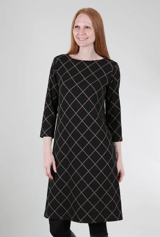 Diamond Knit Boatneck Dress, Saddle