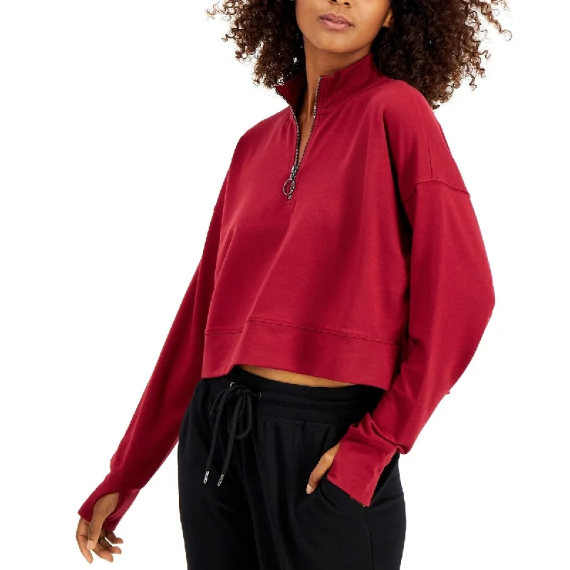 ID Ideology Women's Quarter Zip Crop Top Red Size X-Small - XS