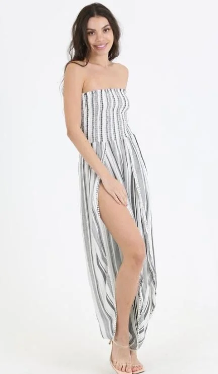 Strapless Smocked Striped Jumpsuit