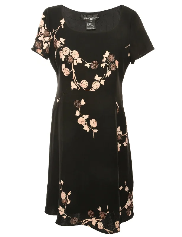 Floral Square Neck Day Dress - L