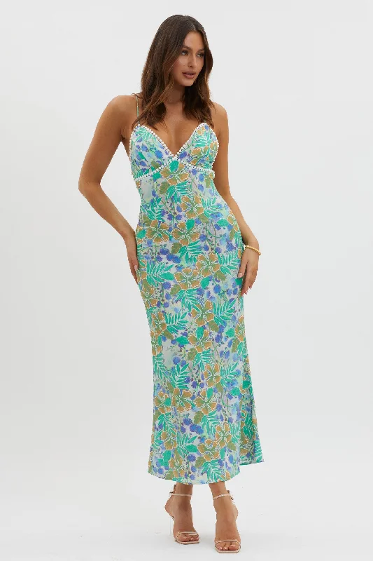 New Acquaintance Low Back Dress Floral Blue