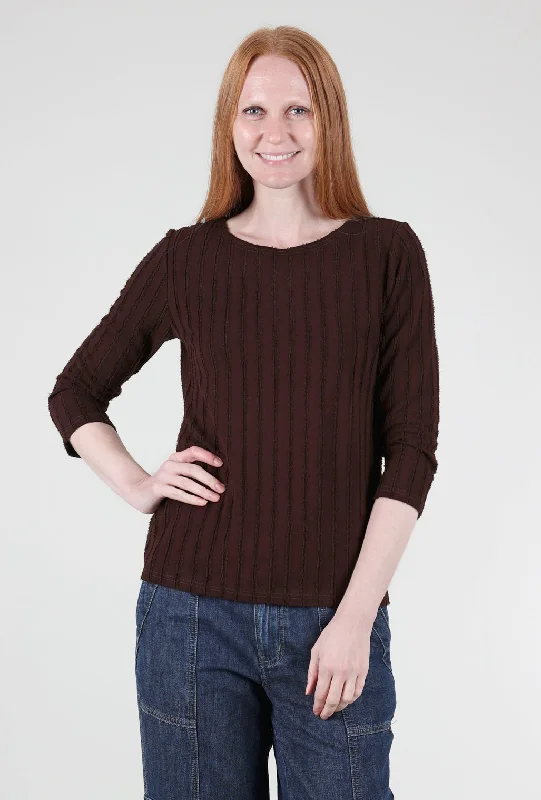 Frayed Stripe Boatneck Tee, Mahogany