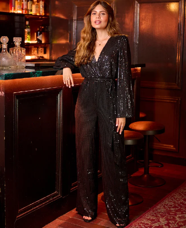 Black Sequin Jersey Jumpsuit