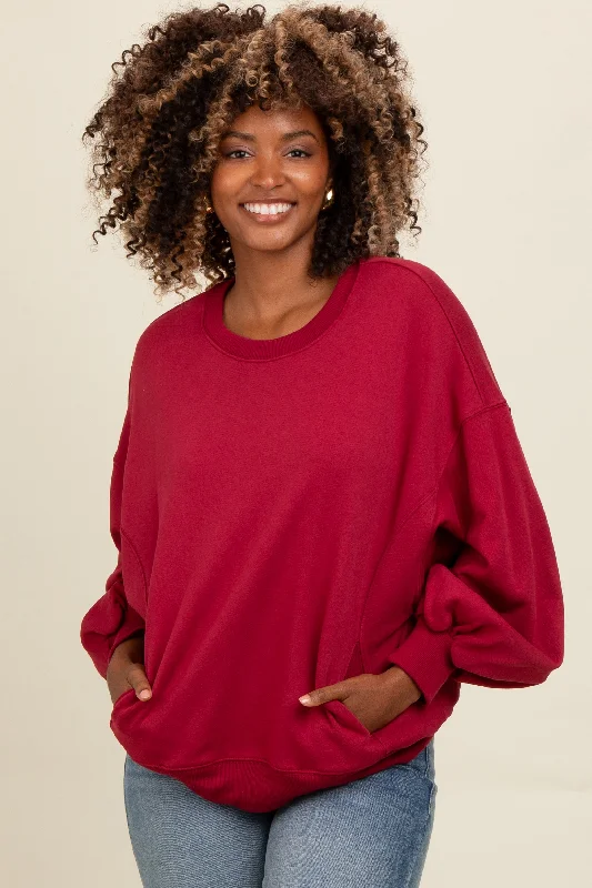 Burgundy Oversized Balloon Sleeve Sweatshirt