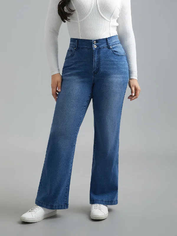 Whiskered Stretchy Waist Bootcut Jeans